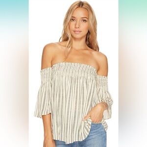 Billabong Beachy Off-Shoulder Cream and Black Top Boho Top Size Medium Tall In